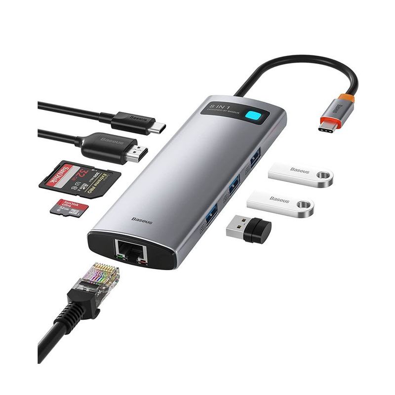 BASEUS - Adaptador Baseus USB-C 8en1 HUB, HDMI RJ45 USB 3.0 para MacBook, Laptop