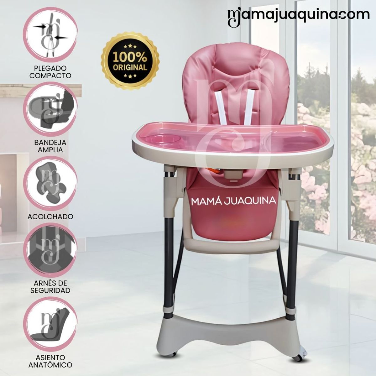 BAMBINO - Silla de Comer Graduable Bambino «TUMMY TRONE» Pink