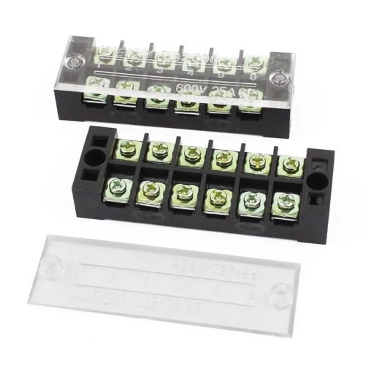 GENERICO - BORNERA DE BAQUELITA  15 A 6P 600V, COLOR NEGRO CON LAMINA DE SEGURO.