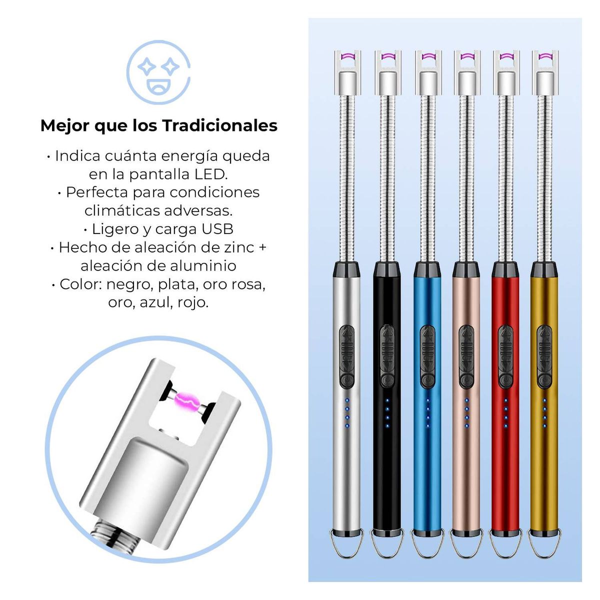 GENERICO - Encendedor Eléctrico recargable  flexible plateado