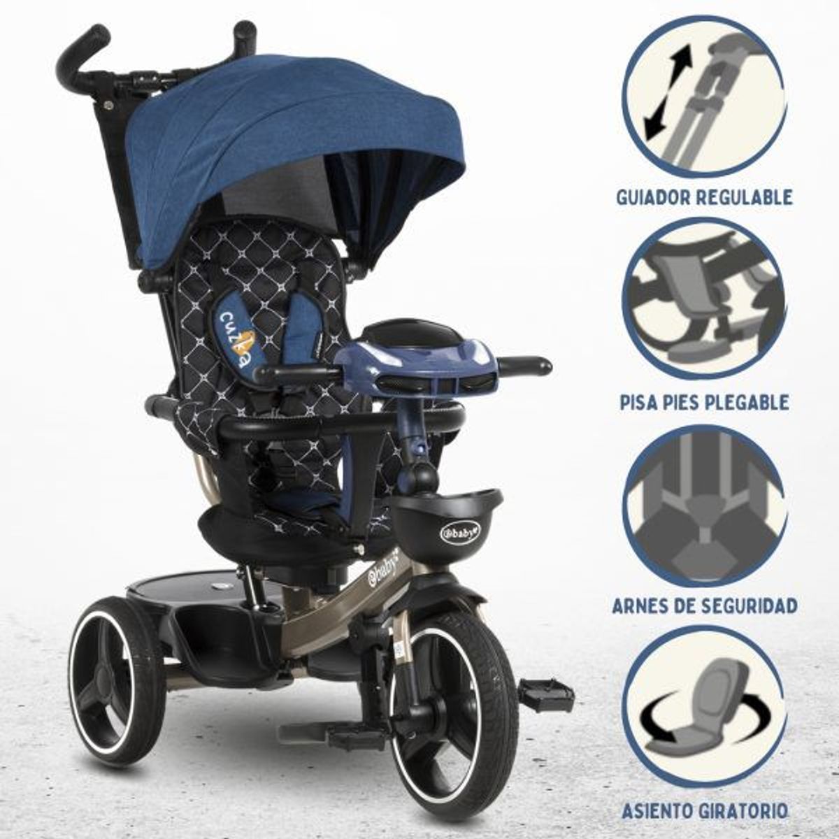 EBABY - Triciclo Guiador para Niños »SANTORINI DELUXE» USB Bue