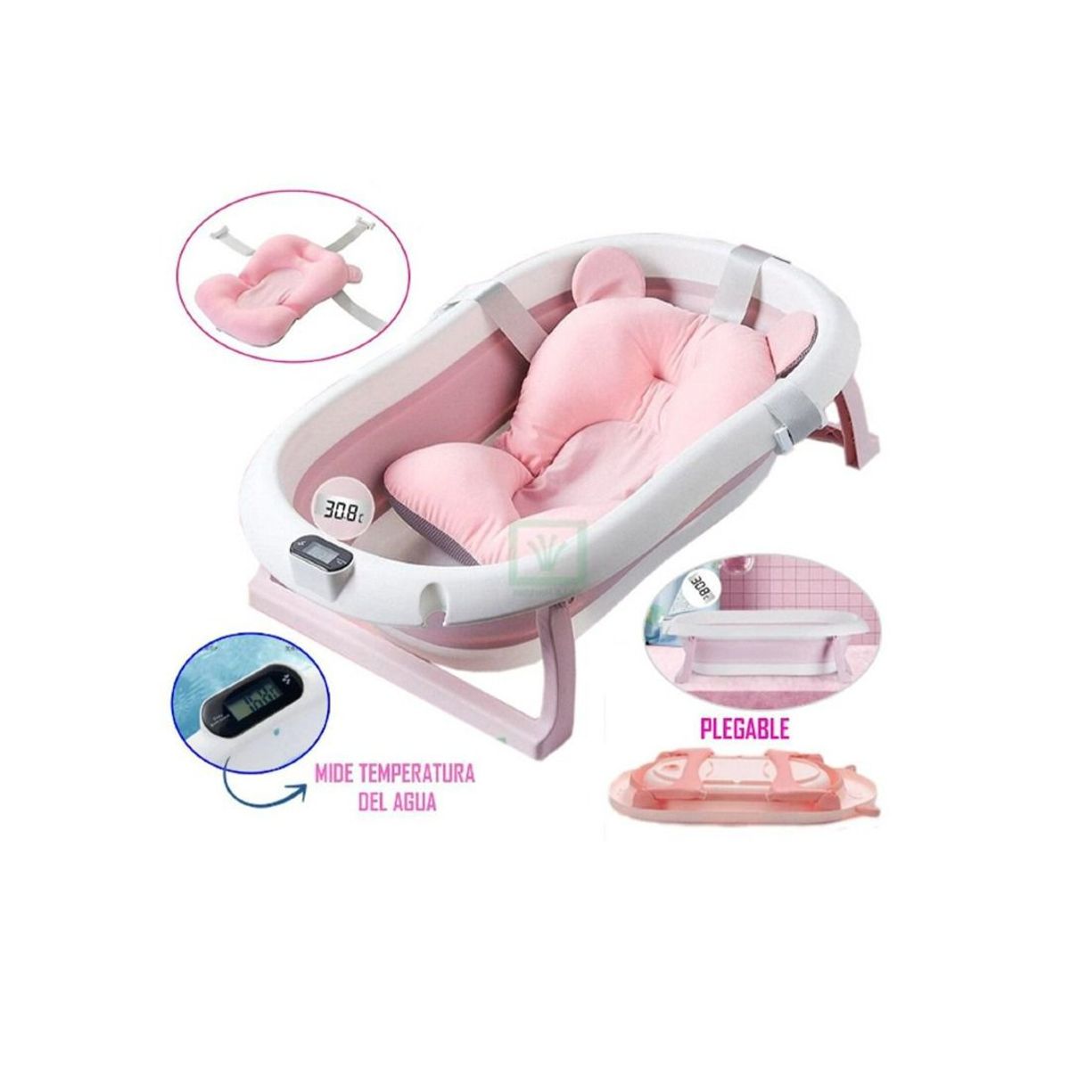 DOUX BEBE - Bañera Plegable con Termómetro para Bebés «TERMO» Pink