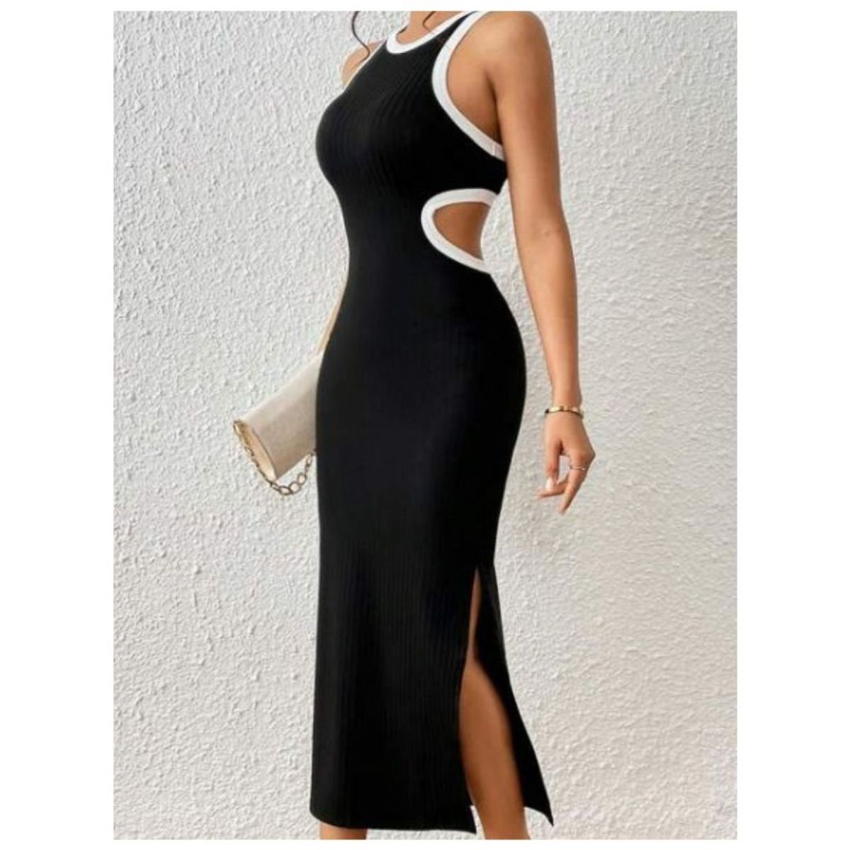 GENERICO - Vestido largo con abertura en cintura y escote en la pierna