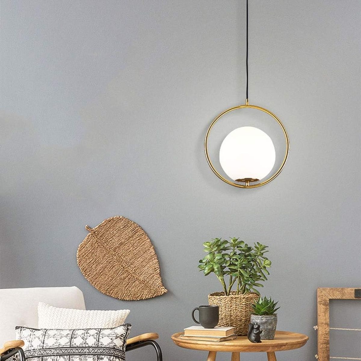 GENERICO - Lámpara colgante bola de cristal blanca