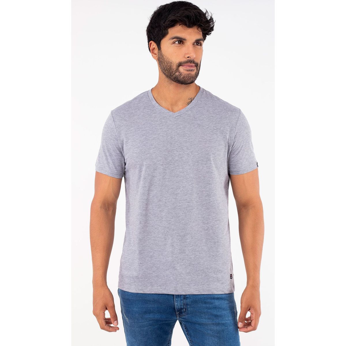 JUSTO - POLO GRIS CUELLO V - ALGODON