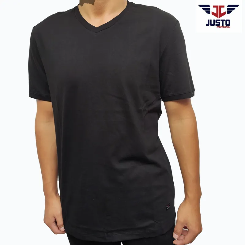 JUST - POLO NEGRO CUELLO V - ALGODON
