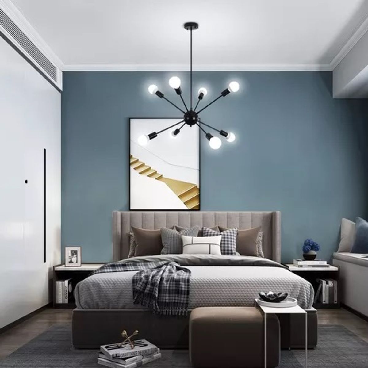 GENERICO - Lámpara de techo colgante modelo átomo negro- Incluye ocho bombillas