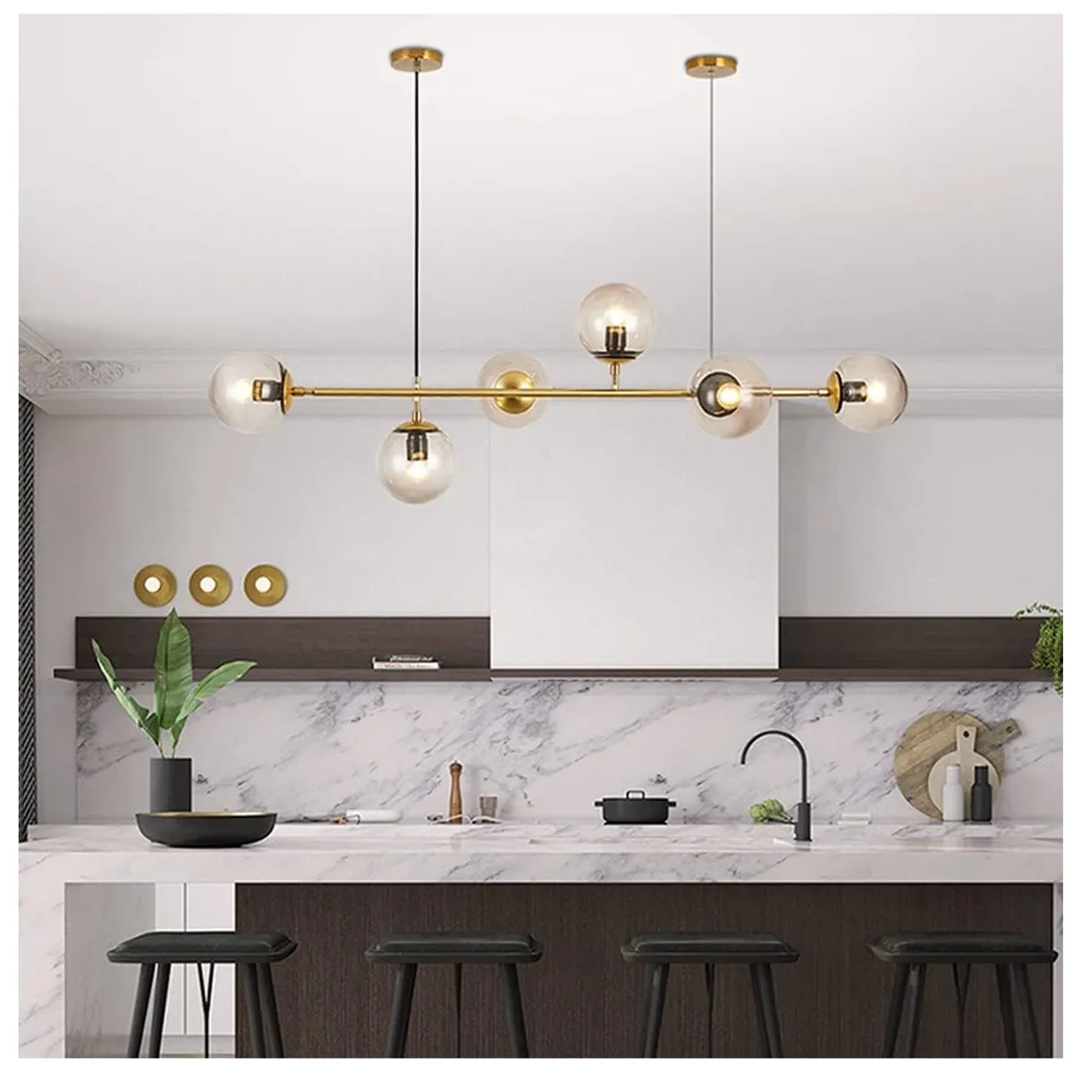 GENERICO - Lámpara de techo colgante de cristal dorado + focos