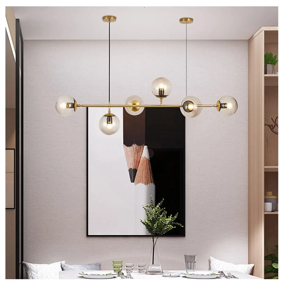 GENERICO - Lámpara de techo colgante de cristal dorado + focos