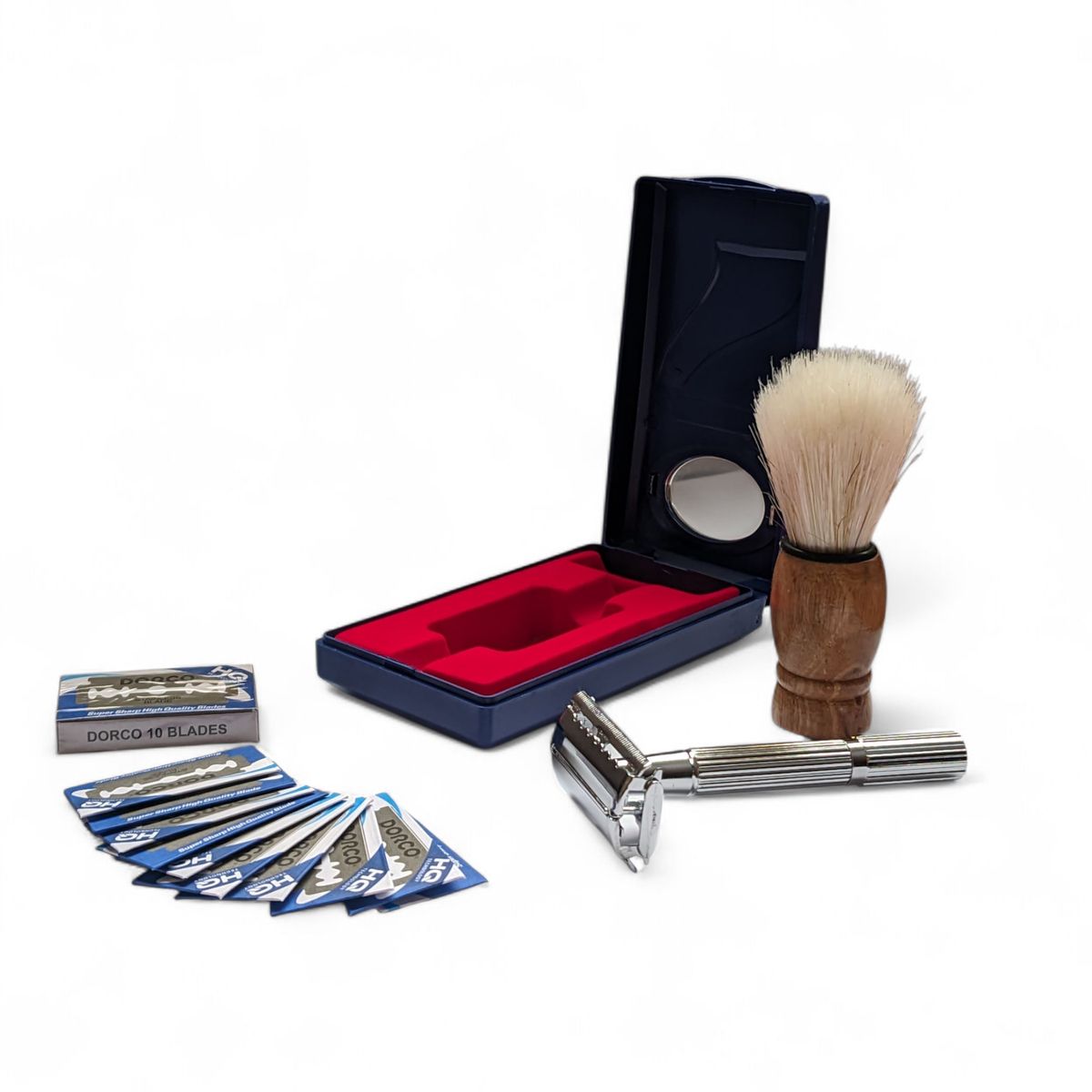 GENERICO - Afeitadora Clásica De Doble Filo con Brocha Barbera y Repuestos