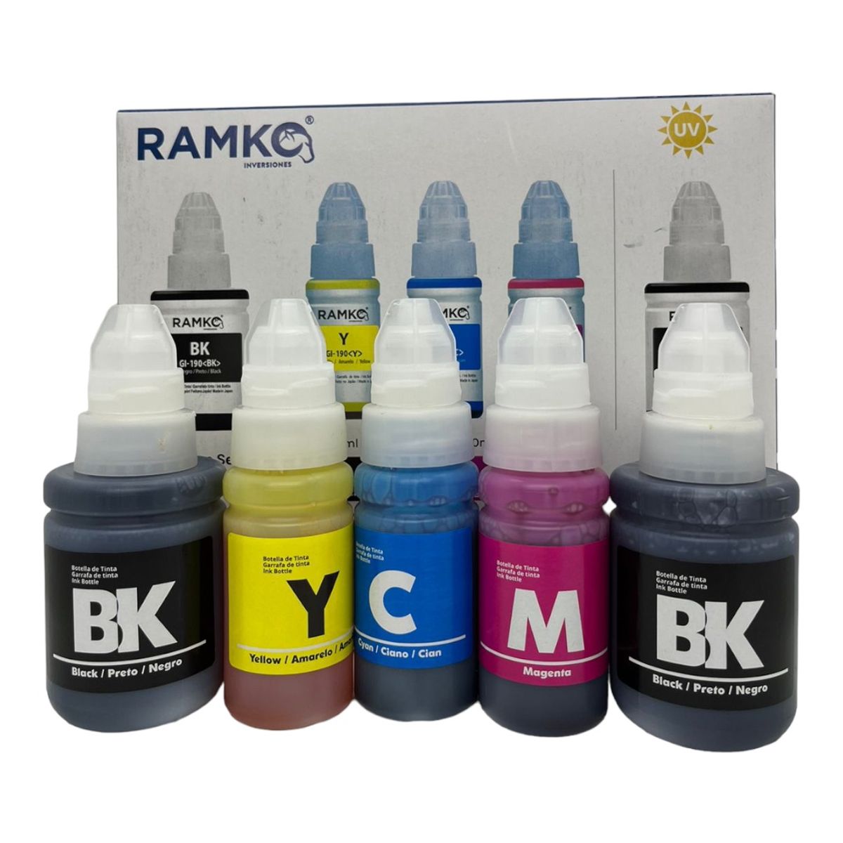 RAMKO - Pack de tinta compatible RAMKO GI190 + 1 tinta negra y un mouse gratis
