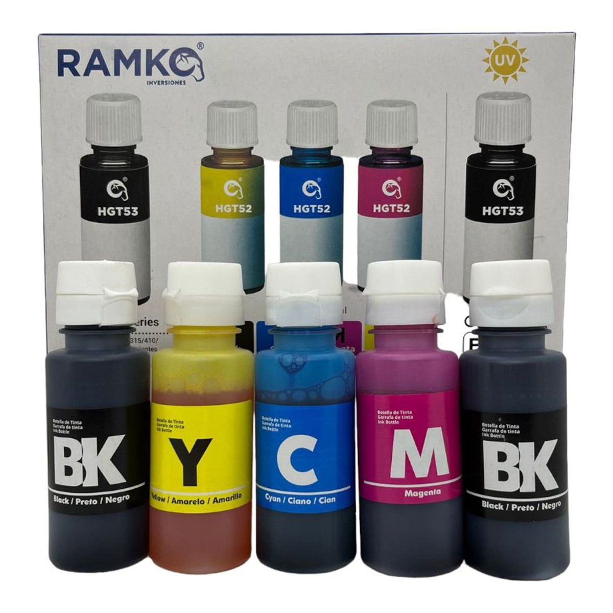 RAMKO - Pack de tinta compatible ramko gt52/gt53 + 1 tinta bk y mouse gratis