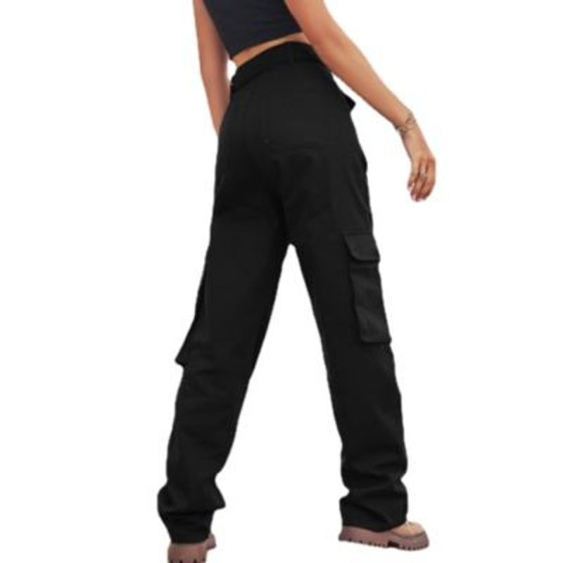 BLWOENS - Pantalones cargo elásticos de cintura alta para mujer - Negro