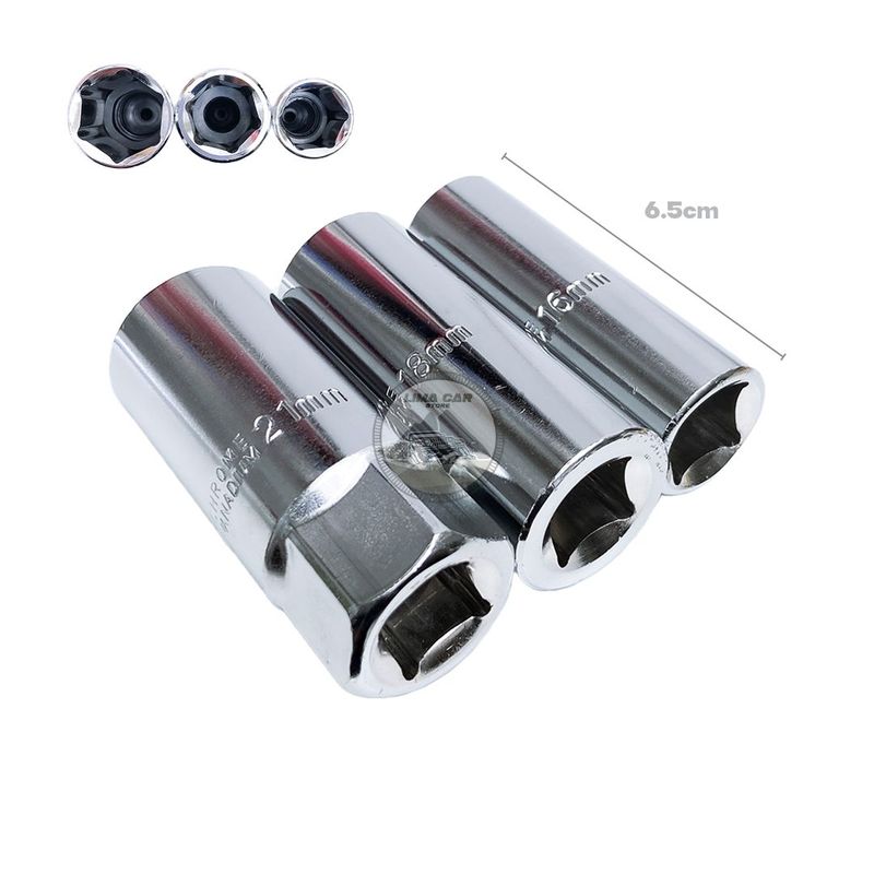 GENERICO - Set 3 Dados tubulares para bujía 16 18 21mm 1/2" Tooltech Cromo