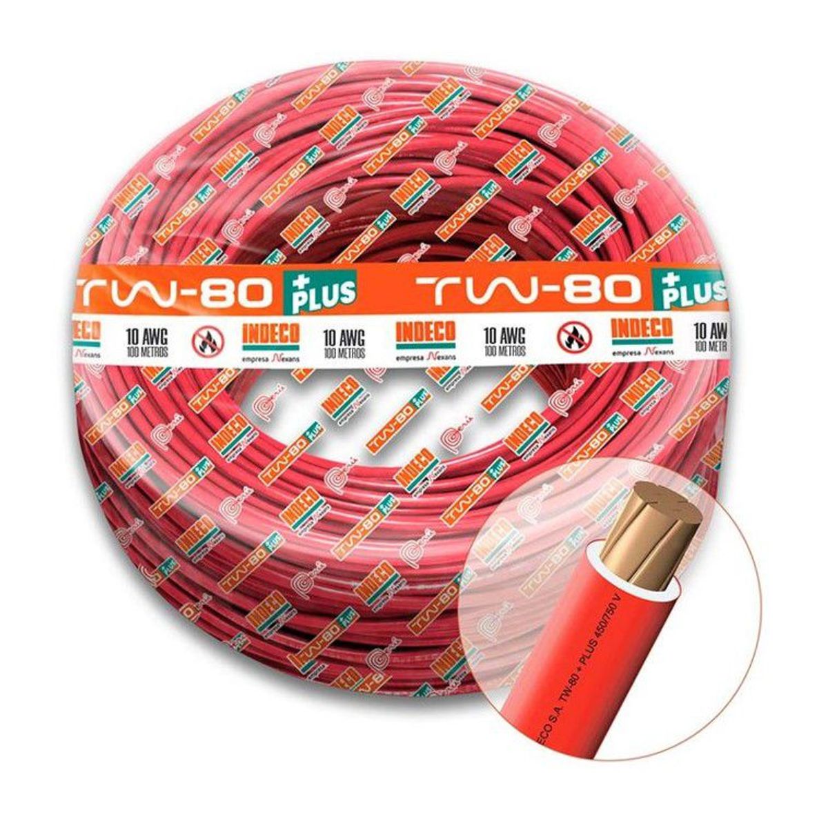 INDECO - CABLE TW-80 PLUS 450/750V 10 AWG INDECO - ROJO