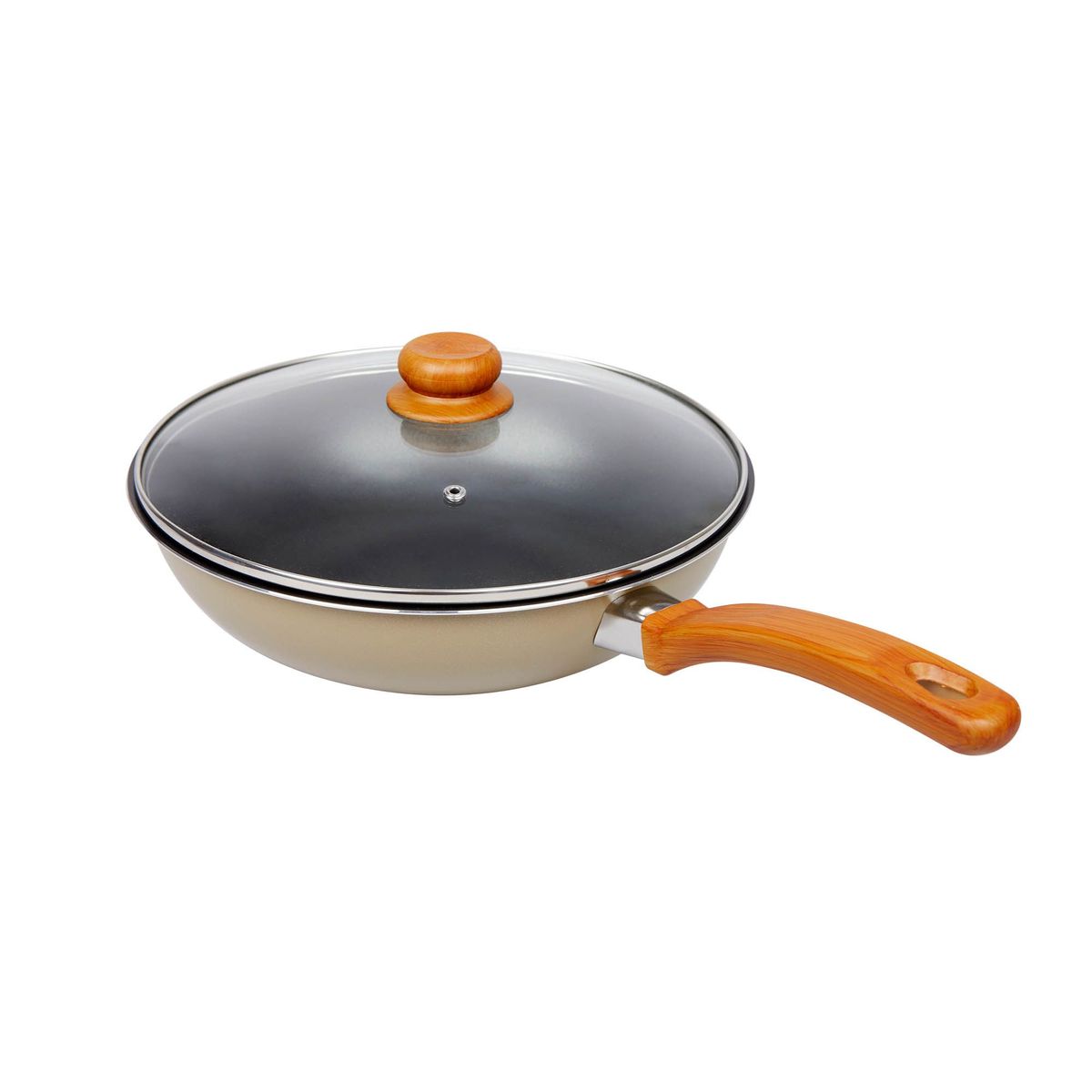 RECORD - Wok Beige N°28 Antiadherente Tapa Vidrio