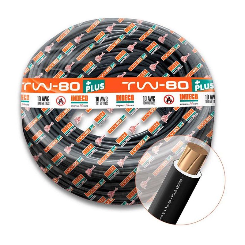INDECO - CABLE TW-80 PLUS 450/750V 10 AWG INDECO - NEGRO