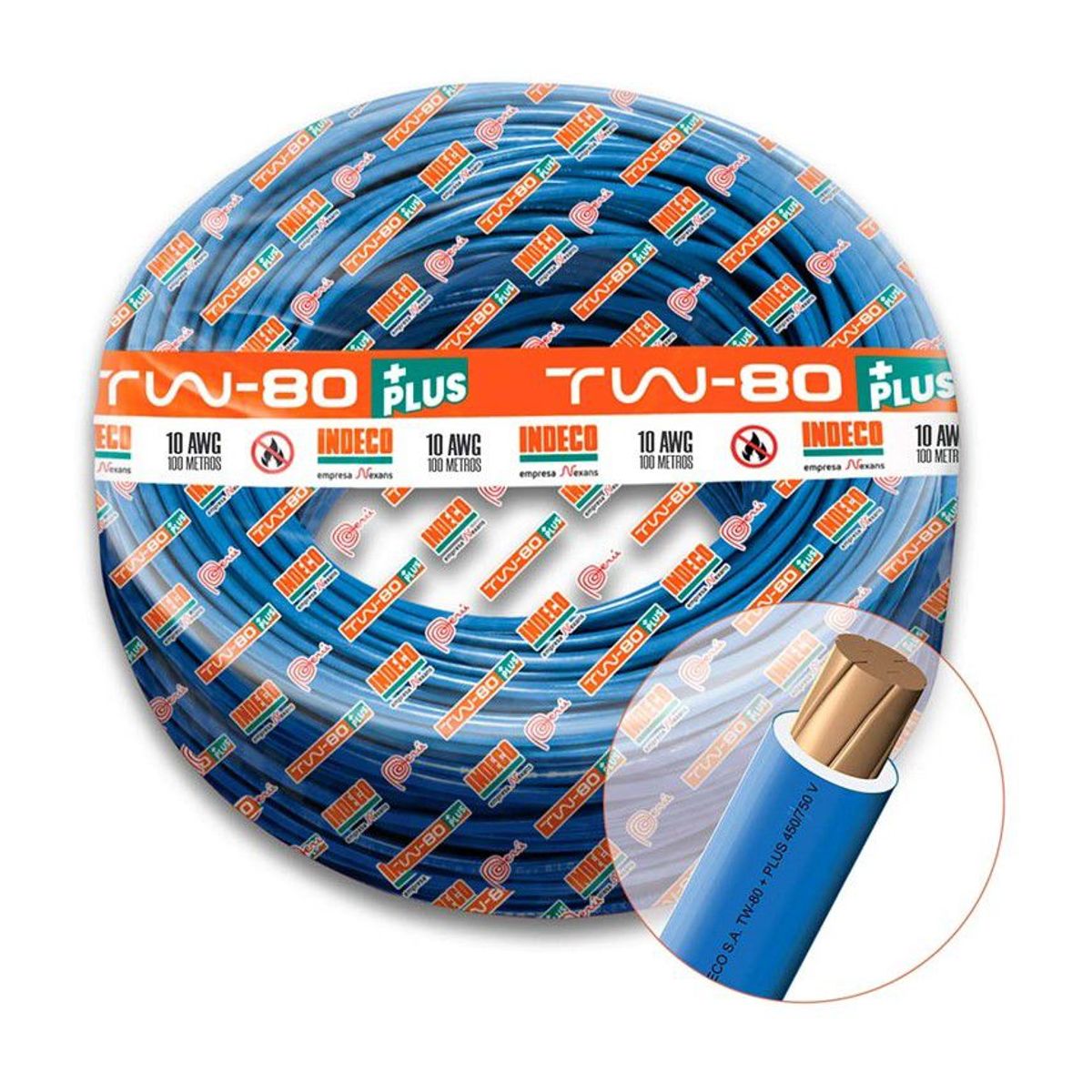 INDECO - CABLE TW-80 PLUS 450/750V 10 AWG INDECO - AZUL