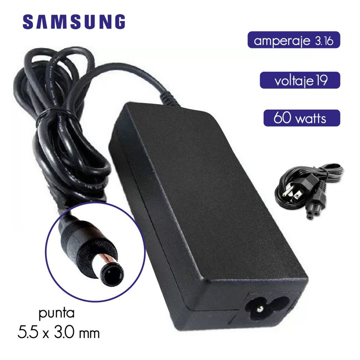 GENERICO - Cargador Genérico Laptop Samsung 19V 3-16A 5-5x3-0mm 60W