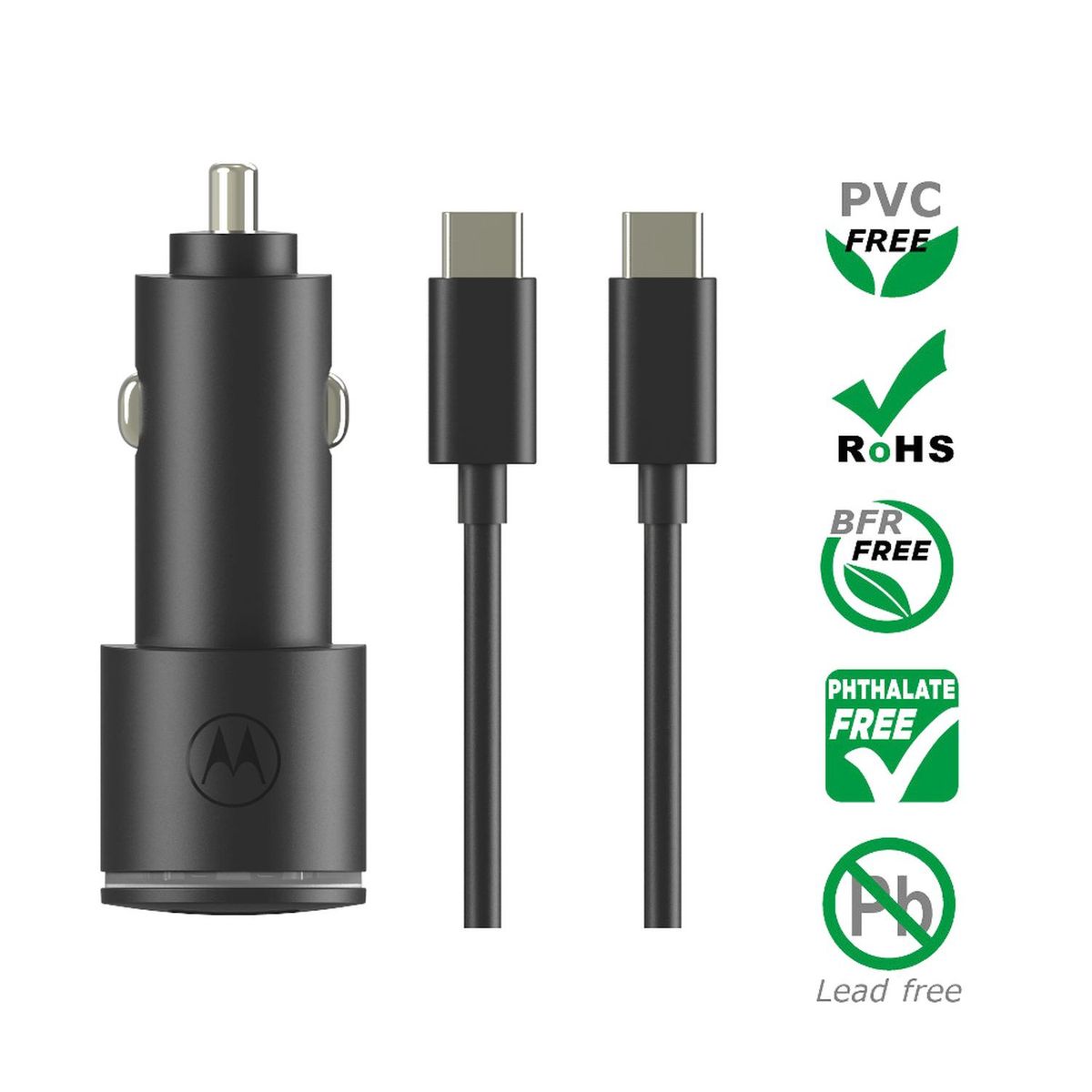 MOTOROLA - Cargador dual para carro Motorola Turbo Power 45W incluye cable tipo USB C a USB C Negro