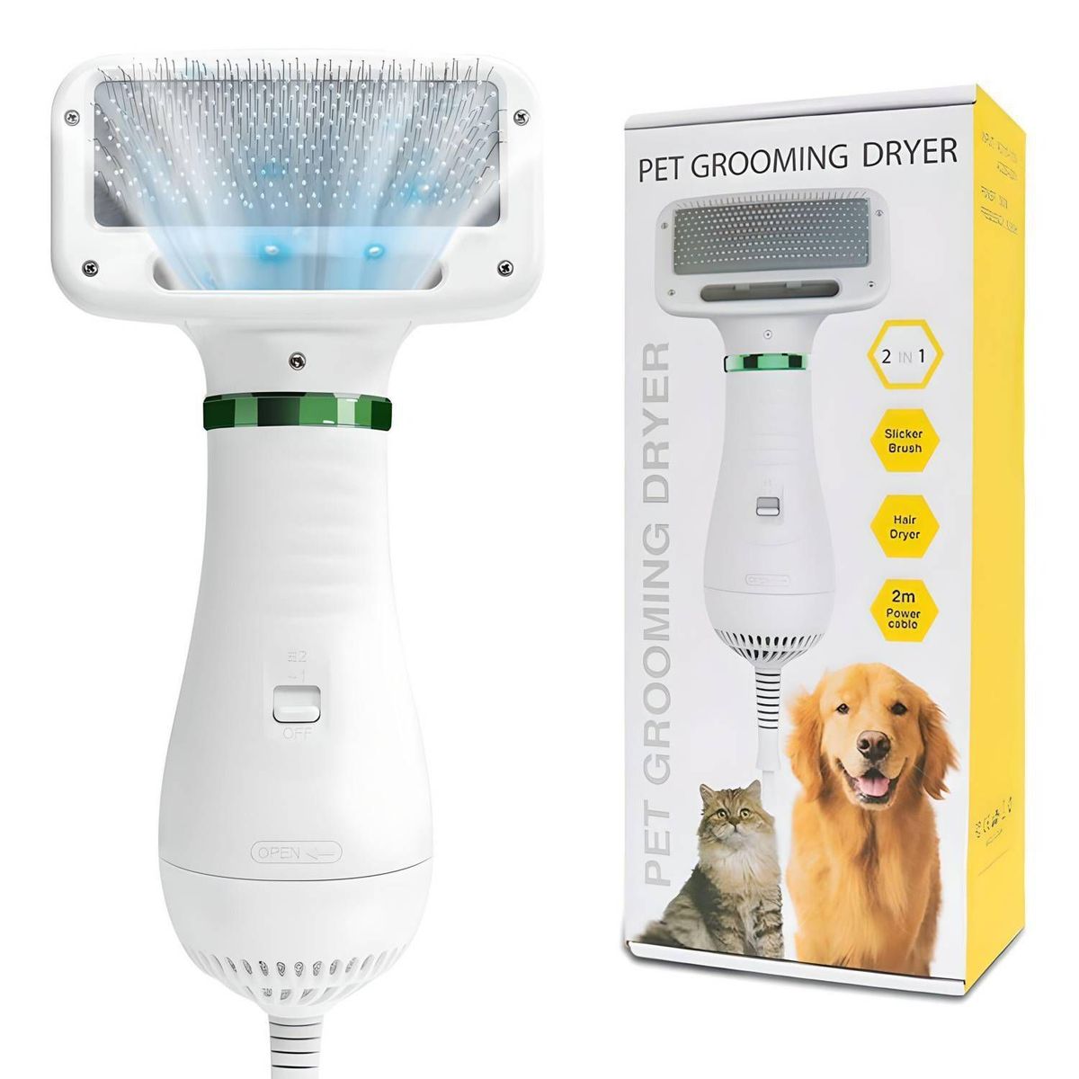 GENERICO - Cepillo Secador Mascota 2 En 1 Peine Pelo Para Perro y Gato