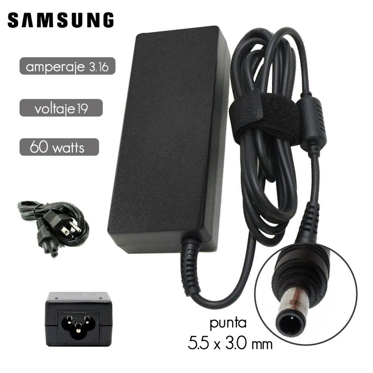 GENERICO - Cargador Laptop Samsung 19V 3-16A 5-5x3-0mm 60W