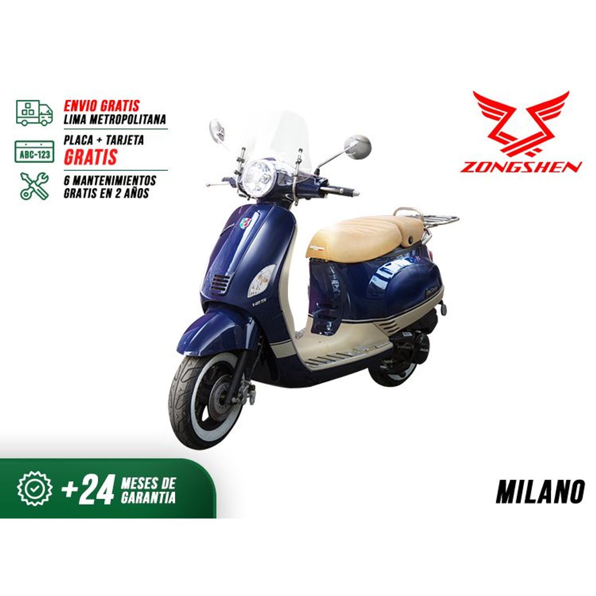 ZONGSHEN - MOTO SCOOTER ZONGSHEN ESTILO RETRO MILANO 125CC AZUL