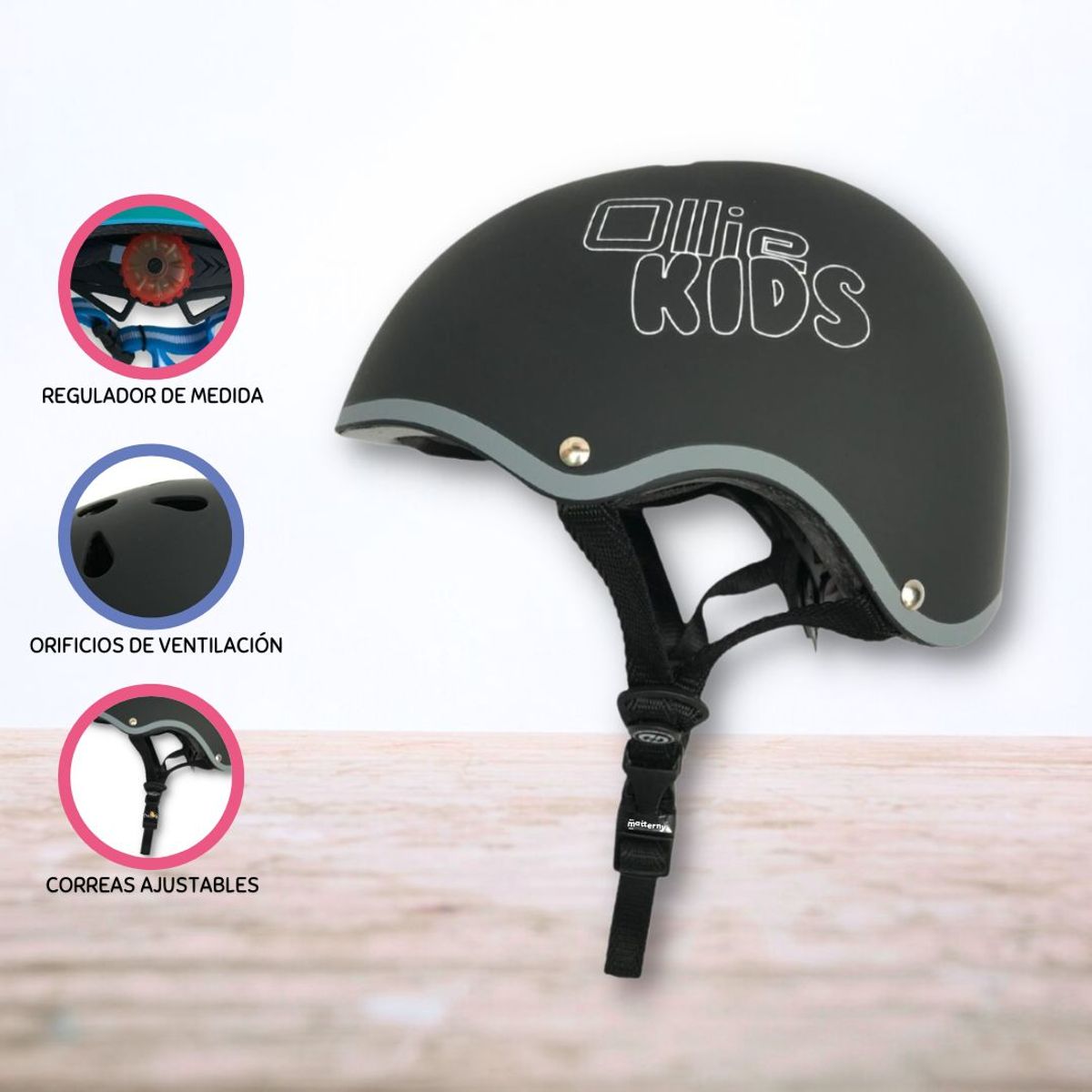 OLLIE - Casco Protector Regulable Para Niño »XS OLLIE KIDS » Black