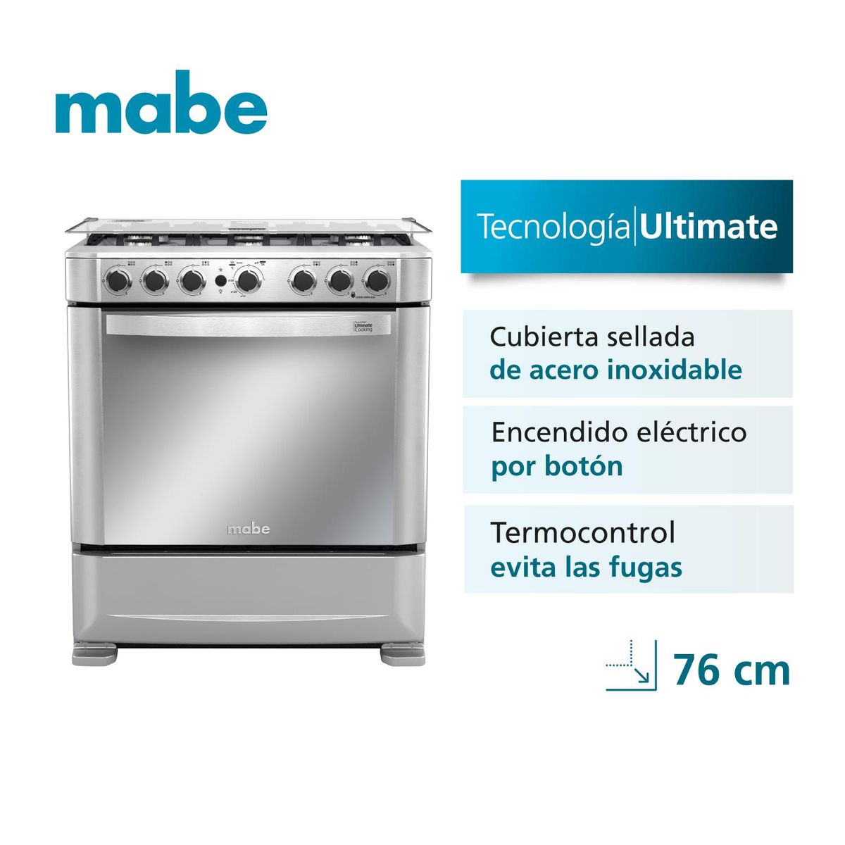MABE - Cocina de Piso a Gas 76 cm Inox Mabe CMP7630FX0