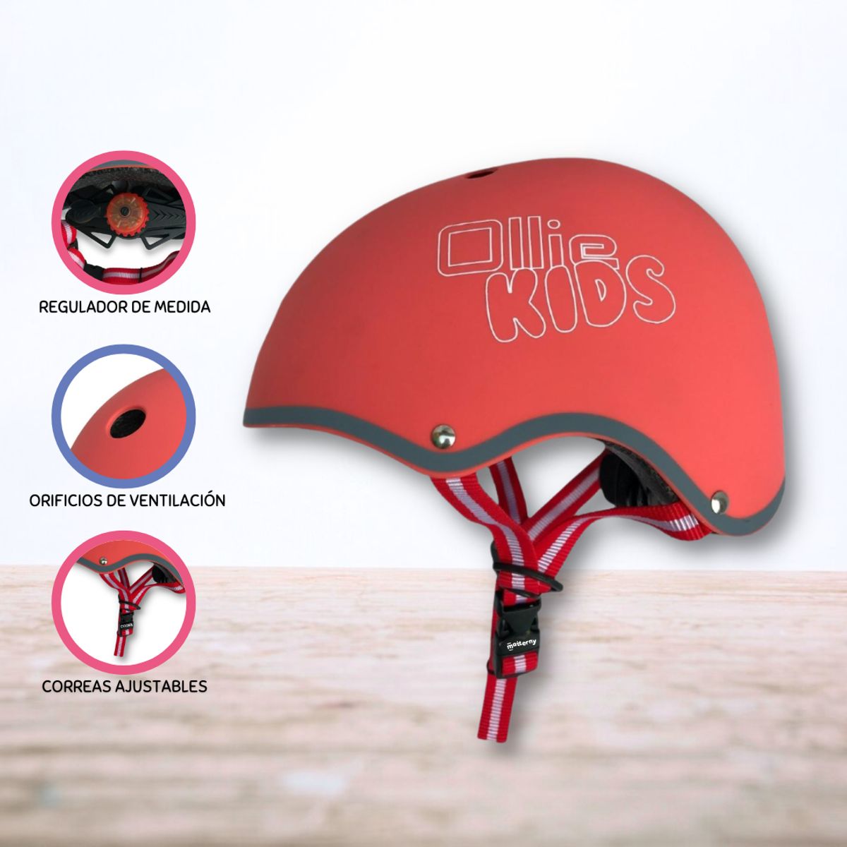 OLLIE - Casco Protector Regulable Para Niño »XS OLLIE KIDS » Red