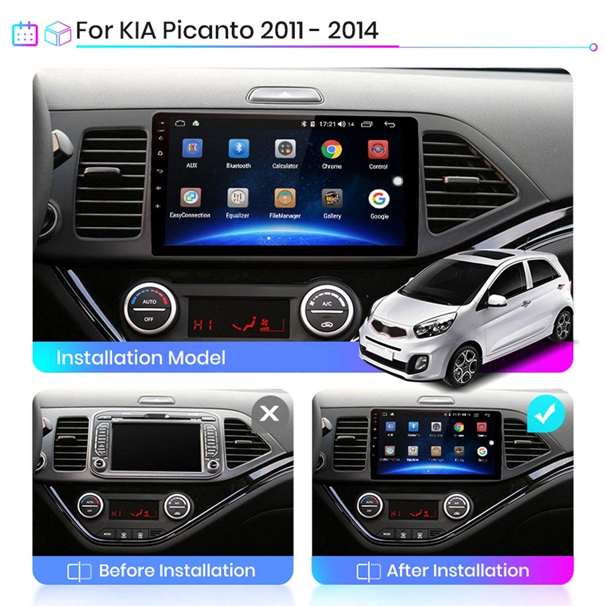 GENERICO - Autoradio Android Kia Picanto 2011-2016 cámara Gratis