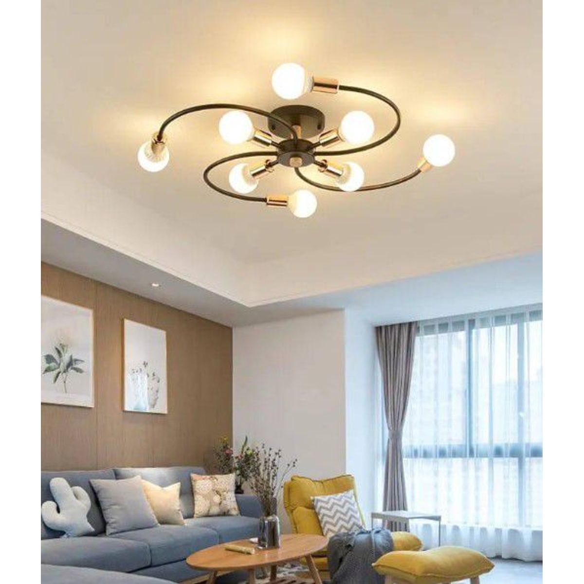 GENERICO - Lámpara colgante modelo flor color negro - Incluye ocho bombillas