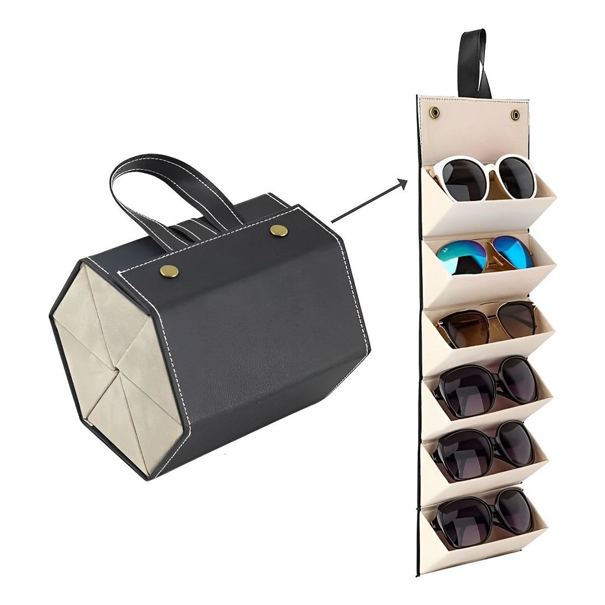 GENERICO - Organizador de Lentes Plegable con 6 Compartimientos  Color Negro