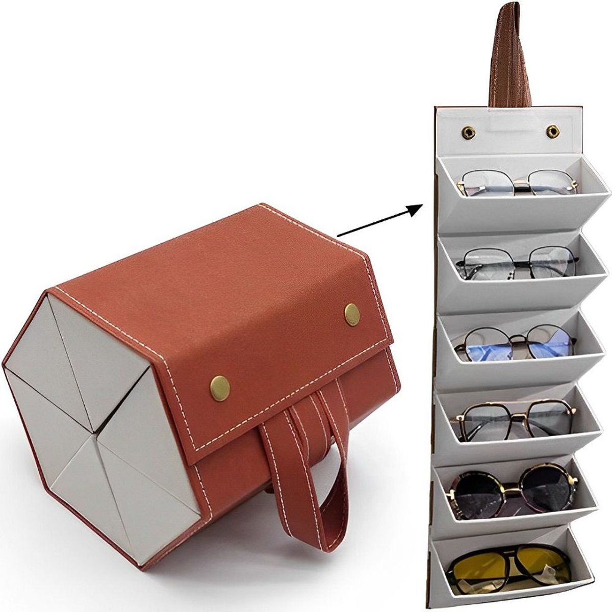 GENERICO - Organizador de Lentes Plegable con 6 Compartimientos  Color Marrón