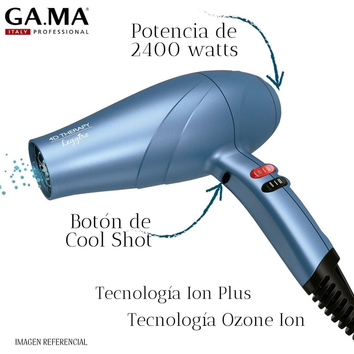 GAMA - Secadora Profesional Gama Leggero Ion 4D Therapy 2400watts - AZUL