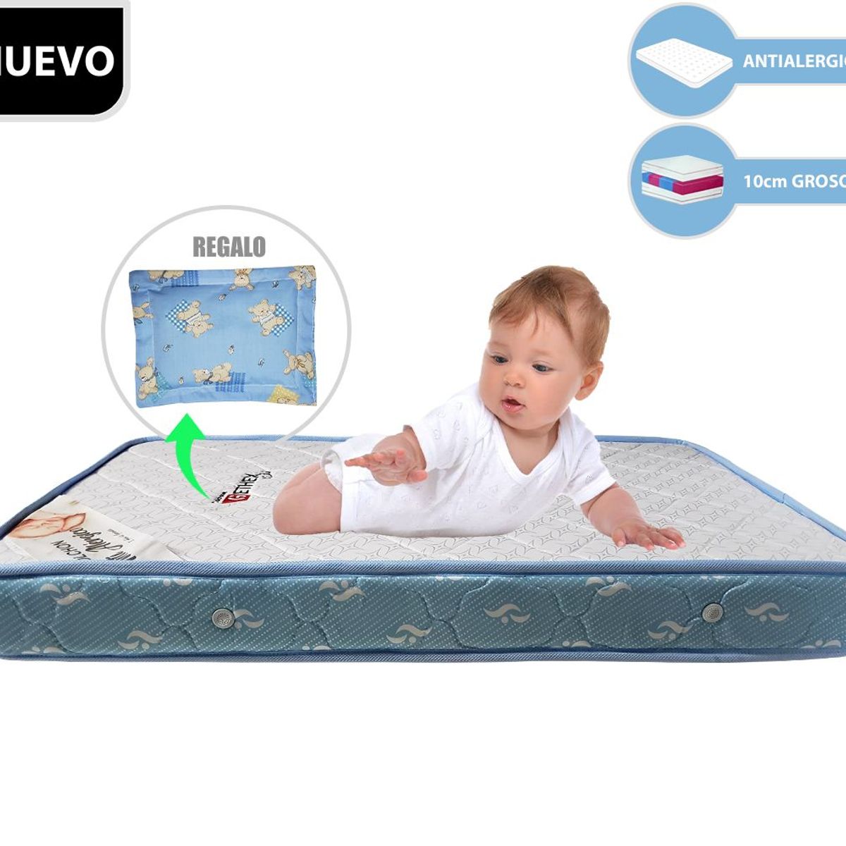 BABY KITS - Cuna Corral Baby Kits Roma Azul  Colchón de 4" Celeste