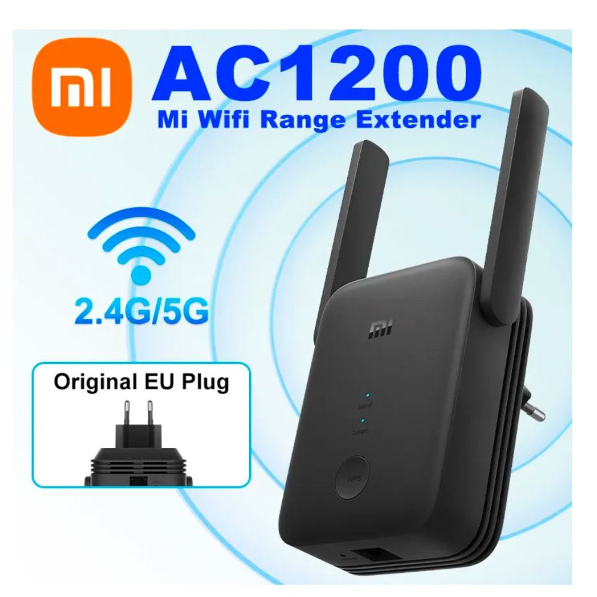 XIAOMI - Repetidor WiFi XIAOMI Amplificador de Señal Extensor AC1200  DUAL 5G - 2,4GHZ