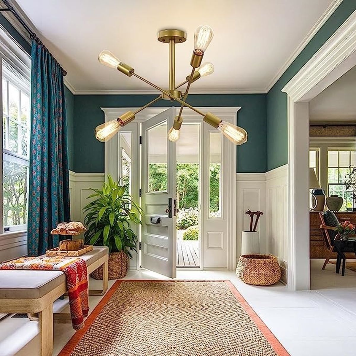 GENERICO - Lámpara de techo colgante modelo araña color dorado - Incluye 6 focos