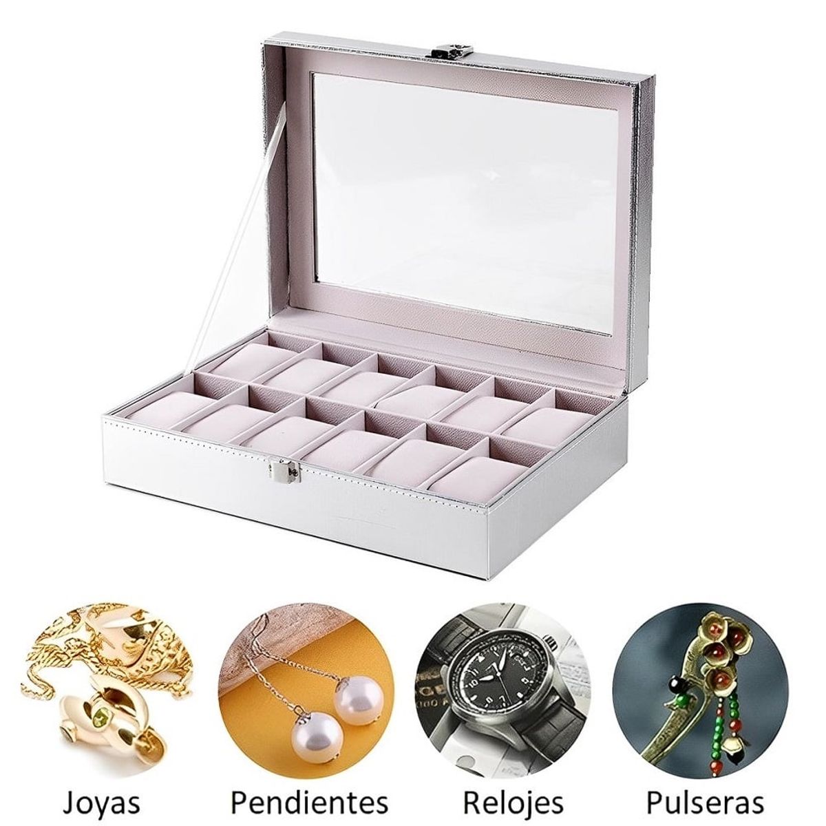 GENERICO - Organizador Para 12 Relojes Color Plateado