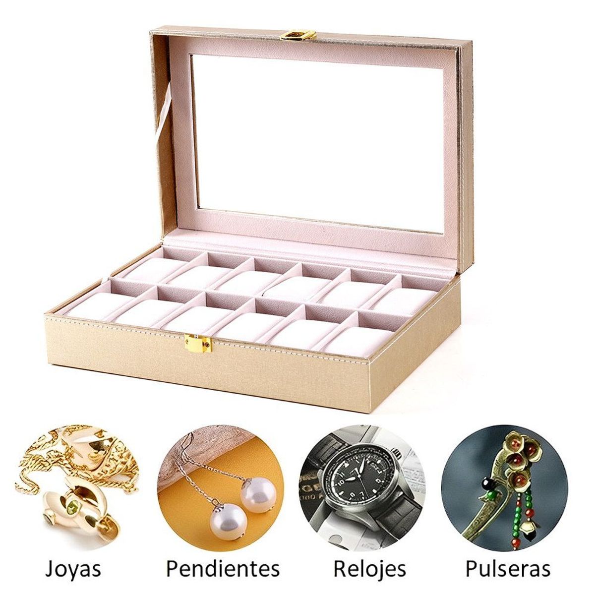 GENERICO - Organizador Para 12 Relojes Color Dorado