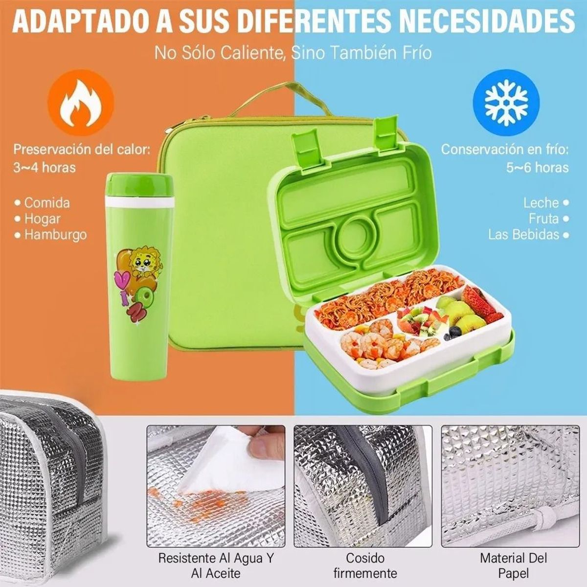 GENERICO - Lonchera tipo bentgo - tomatodo antifluidos y bolso térmico