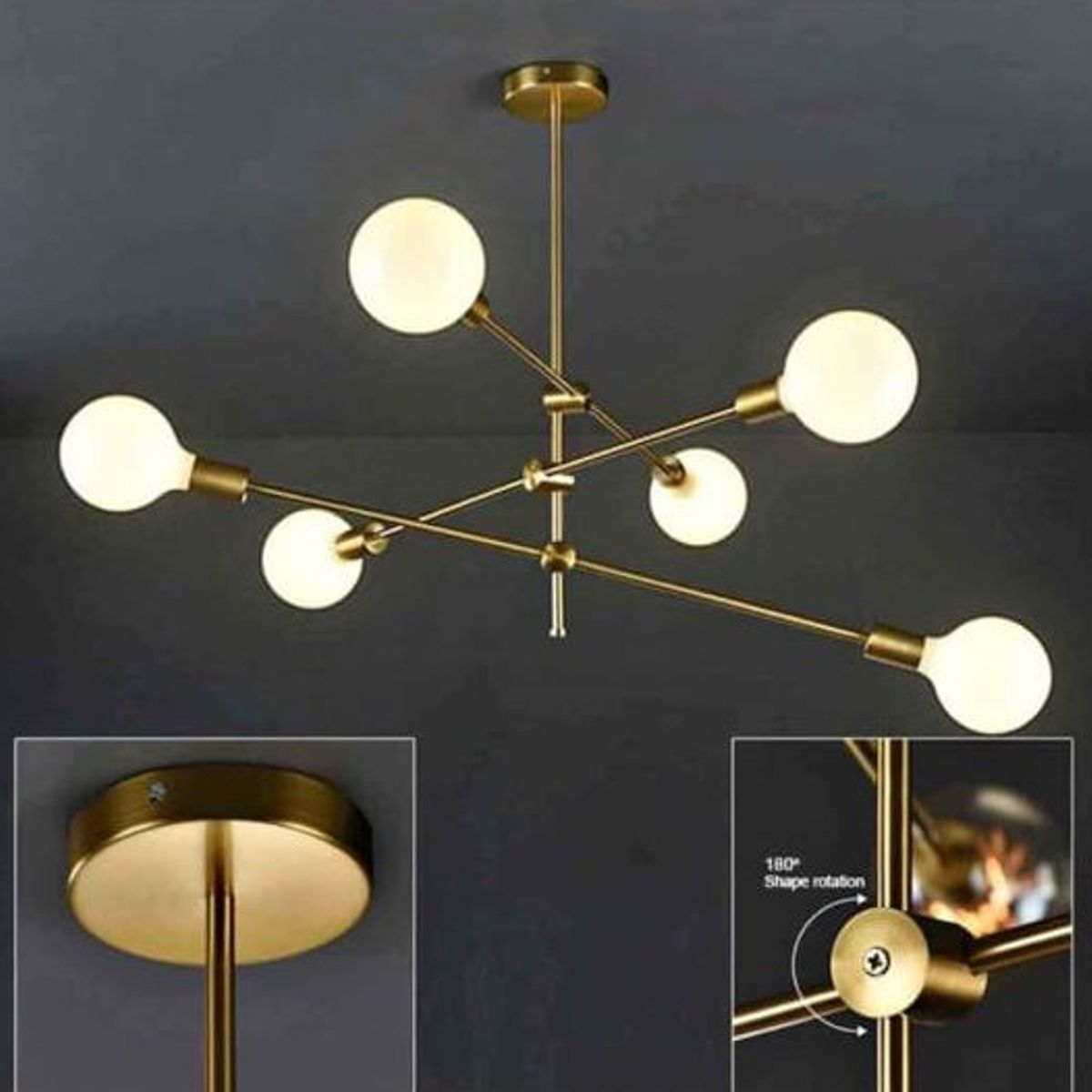 GENERICO - Lámpara colgante modelo araña color dorado - Incluye 6 focos