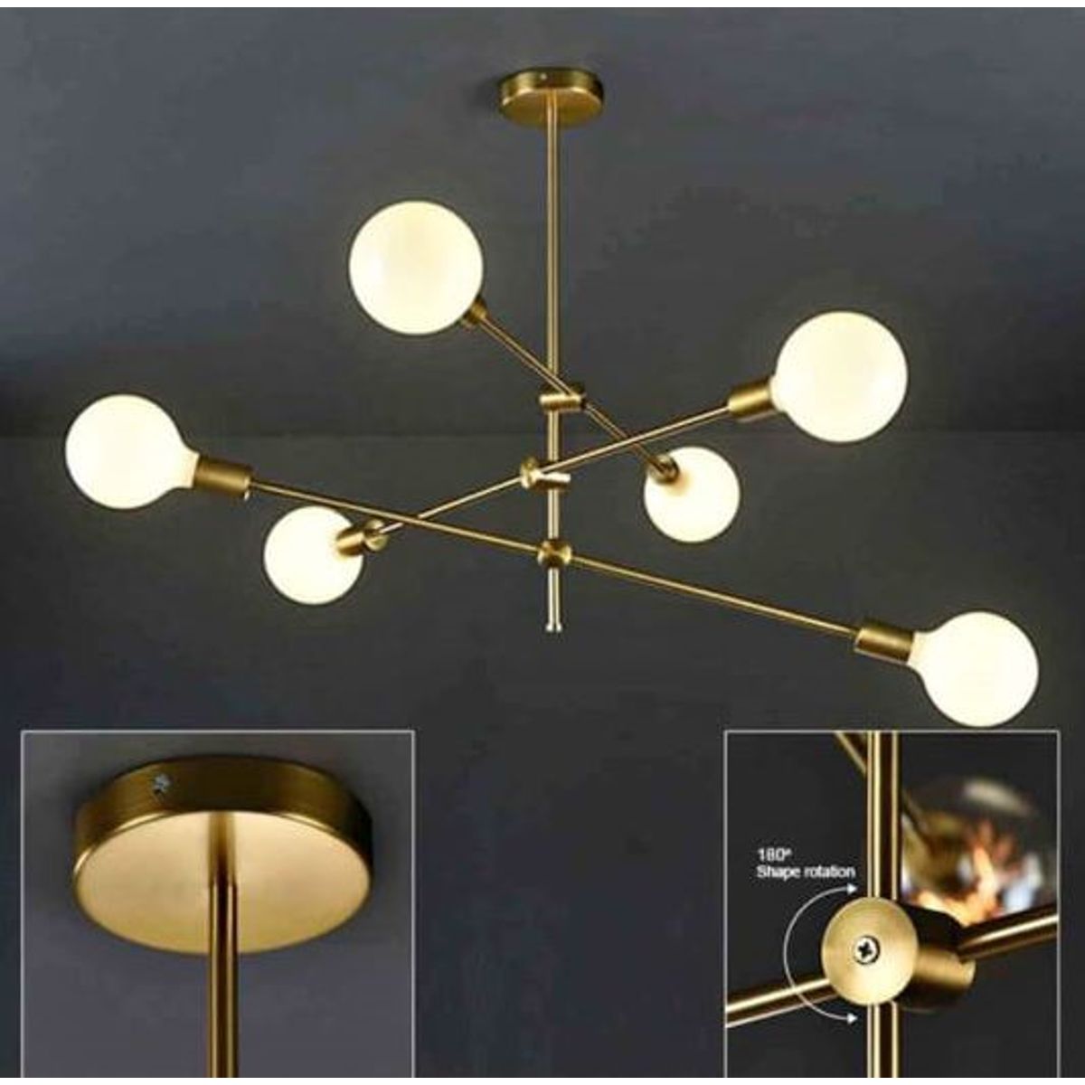 GENERICO - Lámpara colgante modelo araña color dorado - Incluye 6 focos