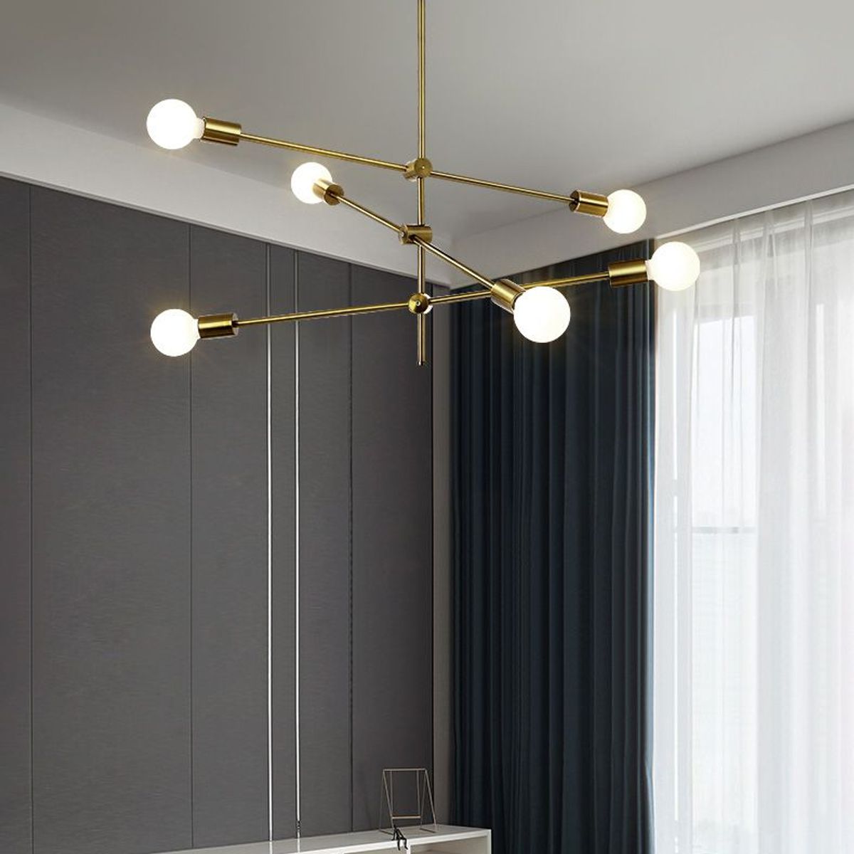 GENERICO - Lámpara colgante modelo araña color dorado - Incluye 6 focos