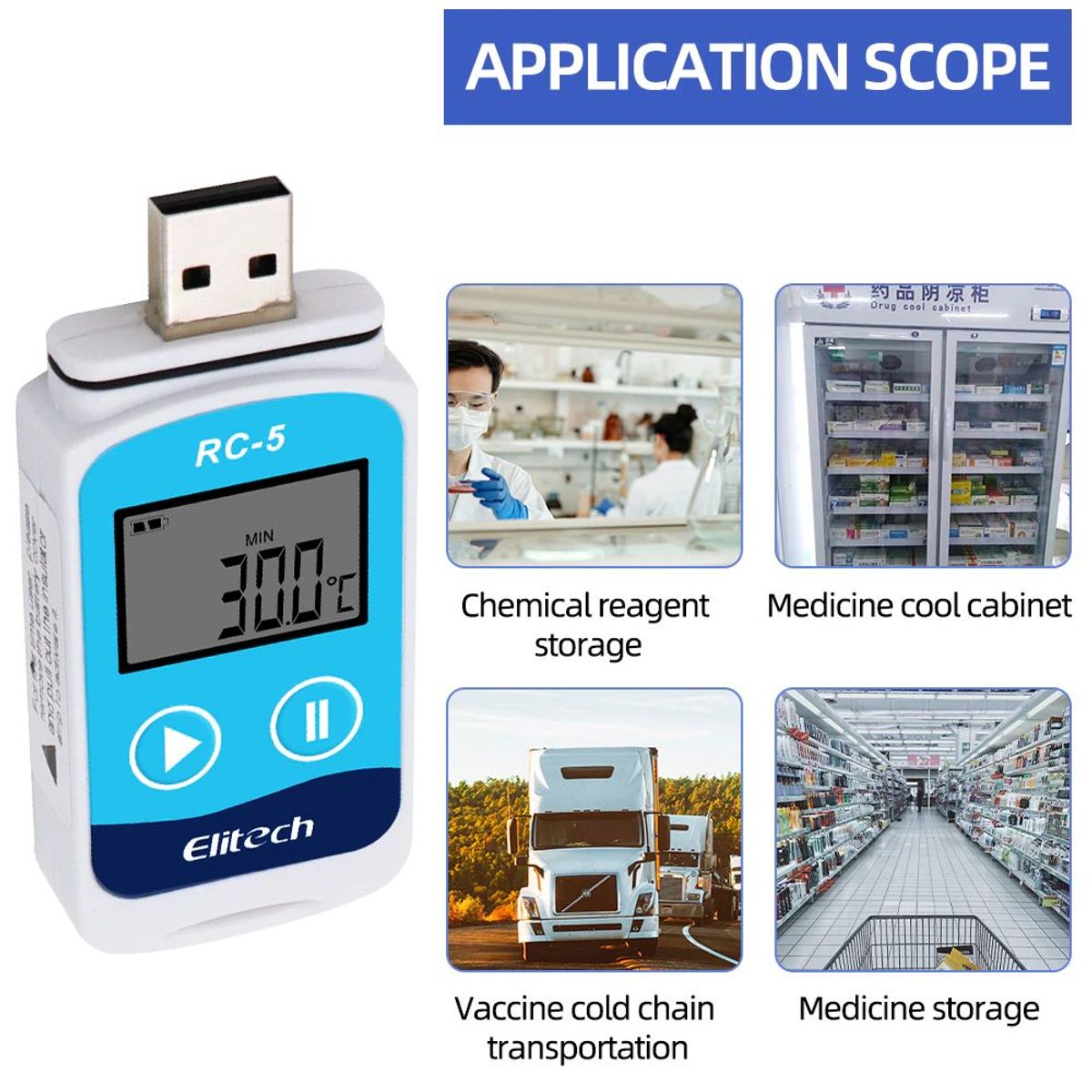 OEM - Data Logger Usb de Temperatura para Cadena de Frio - ELITECH RC-5