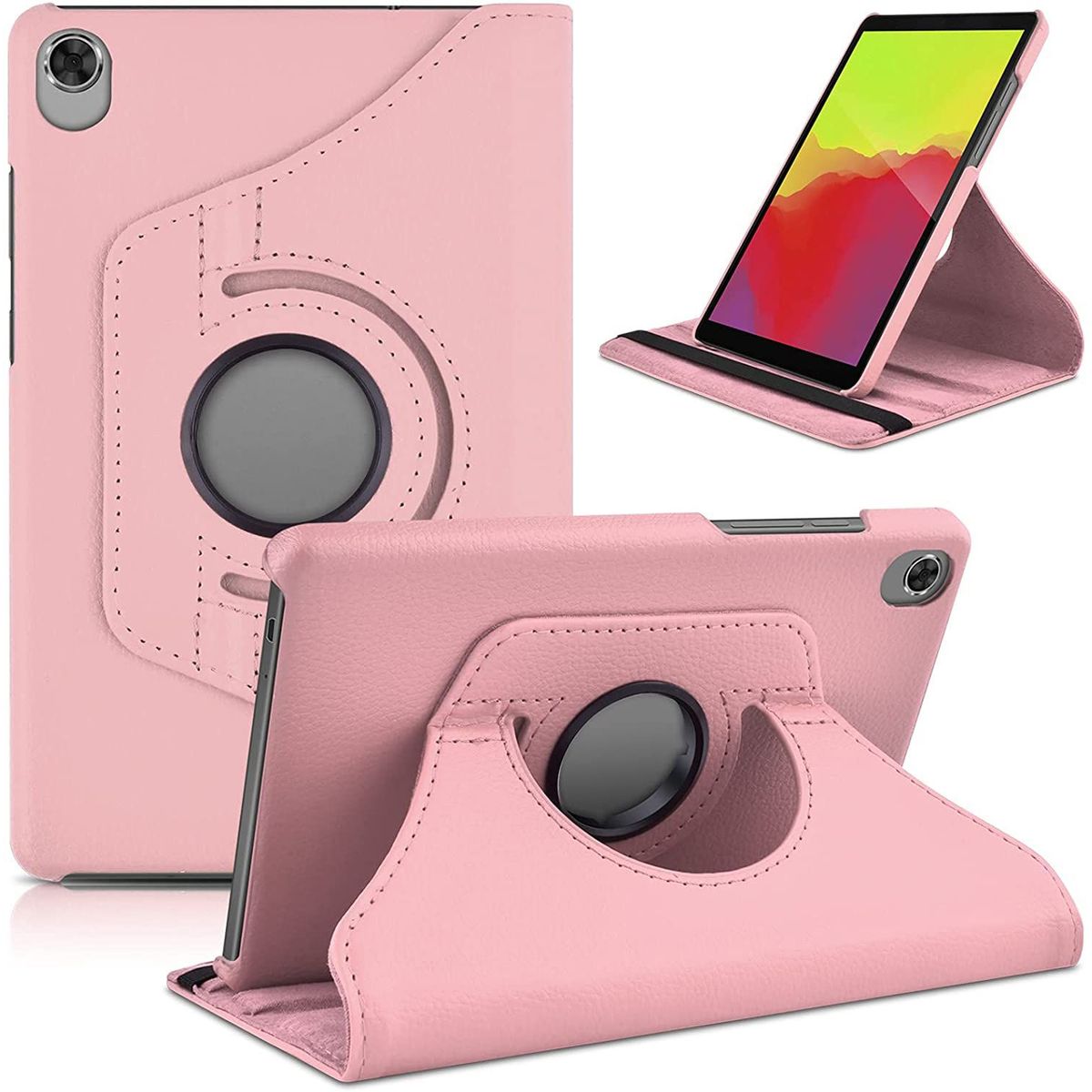 GENERICO - Funda Giratoria mas Mica de Vidrio para Tablet Lenovo M8 Tb8505 Rosado