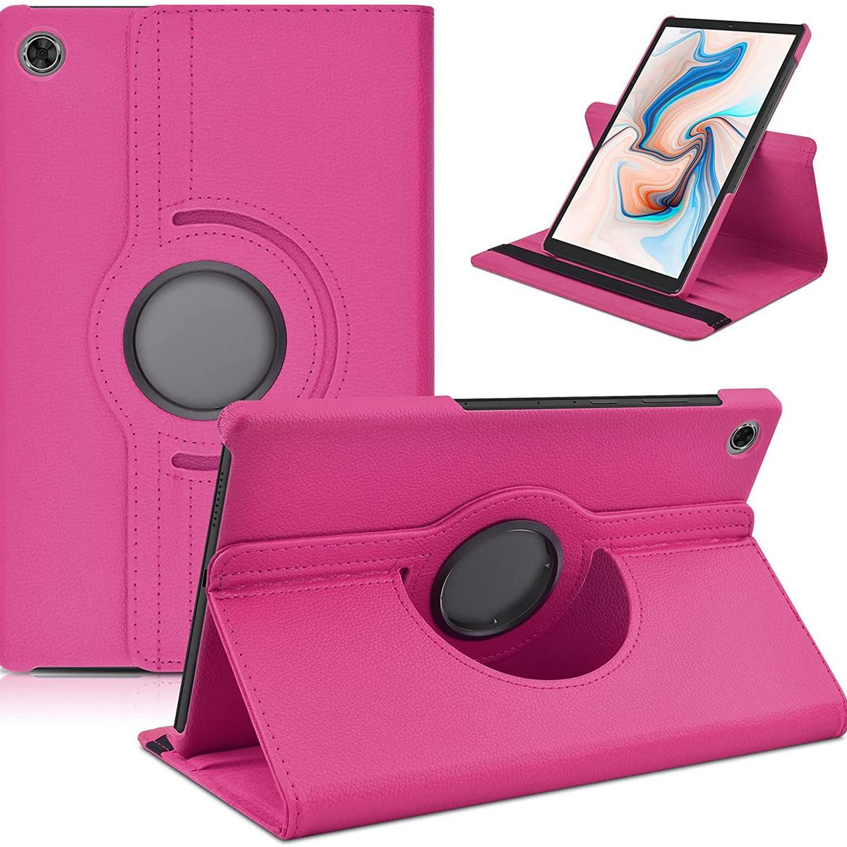 GENERICO - Funda Giratoria mas Mica de Vidrio para Lenovo M10 2da Gen Fucsia