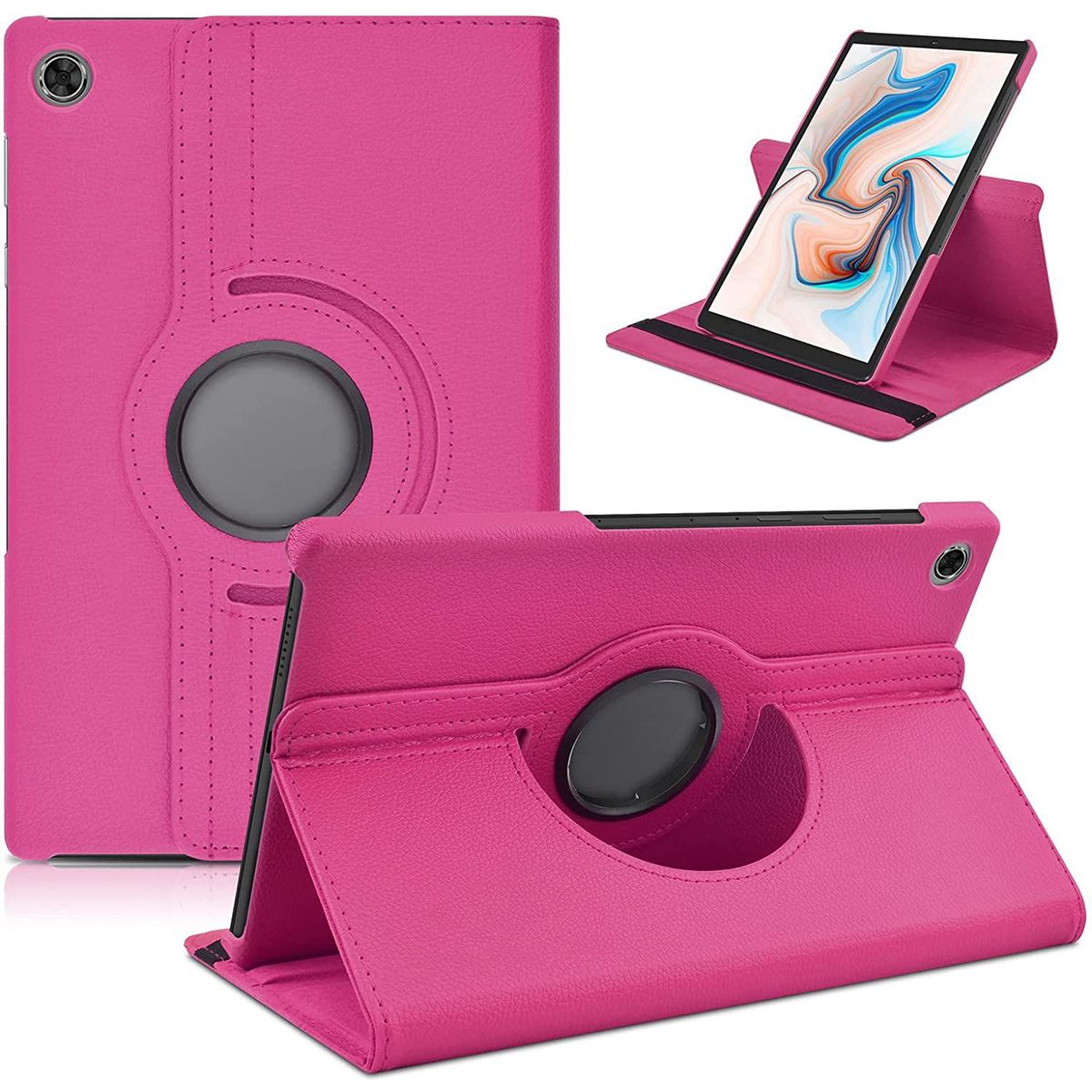 GENERICO - Funda Giratoria mas Mica de Vidrio para Lenovo M10 2da Gen Fucsia
