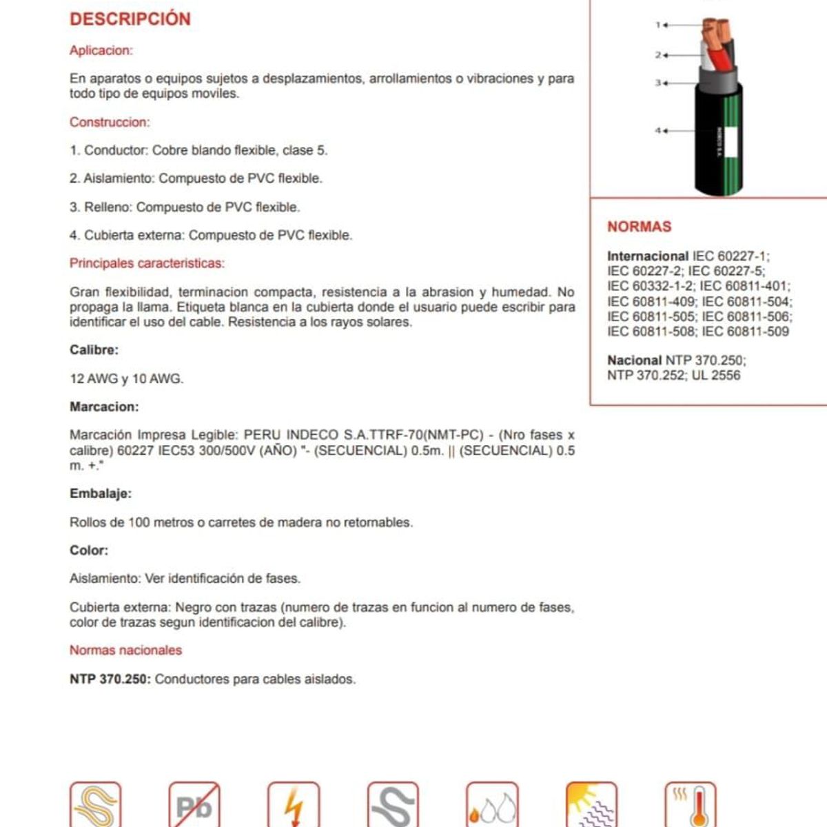 INDECO - CABLE VULCANIZADO NMT3X12 3 X 12 AWG INDECO - N. PRESENTACIÓN (NEGRO)