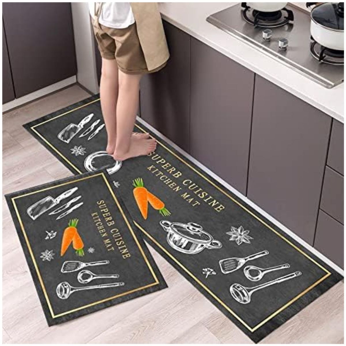 MINARI - Set 02 Alfombras Decorativas Tapetes Antideslizante 606T - Modelo Aleatorio